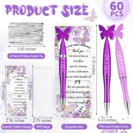 Spakon 60 Set Baby Shower Favors Butterfly Pens Bulk with It's a Girl Purple and Pink Ballpoint Pens Thank You Cards OPP Bags Cable Ties Return Gifts for Guests Baby Shower Party Supplies