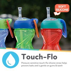 Nuby No-Spill Clik-It Flexi Straw Sippy Cup with Easy Grip - (3-Pack) 10 oz - Baby Sippy Cup for 6+ Month Old - Red/Green/Blue