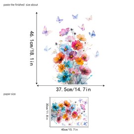 1 Sheet Spring Floral Window Cling Colorful Gradient Flower Butterfly Window Stickers DIY Plant Window Cling Watercolor Double-Side Static Glass Decals for Spring Home School Party Decoration