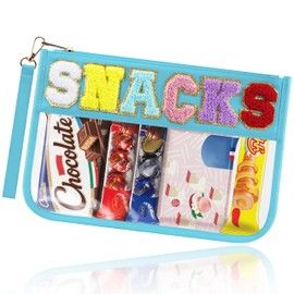 Buycard Snack Bag for Travel with Chenille Letter Patch-Preppy Waterproof Pouch for Travel, Makeup, Gym,Zippered Cosmetic Tote for Women & Girls,Holiday Essentials for Kids.