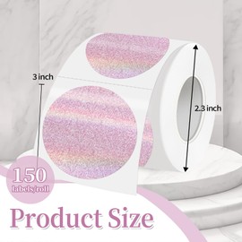 WANGHENG 3 Inch Holographic Thermal Labels,Round Thermal Printer Labels,Waterproof Thermal Printer Stickers for DIY Logo Design,Name Tag,QR Code,Thanks Card 150 Labels/Roll (Pink dots)