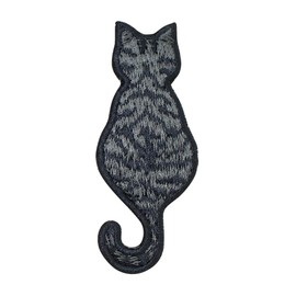 CLOVER INTER Black Grey Back Cat Sitting Patch Iron on Patches Embroidered Badge Saw On for Jeans, Clothing, Bags, Jackets, Caps (Gray)