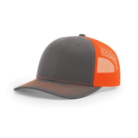 Richardson Unisex 112 Trucker Adjustable Snapback Baseball Cap, Split Charcoal/Neon Orange, One Size Fits Most