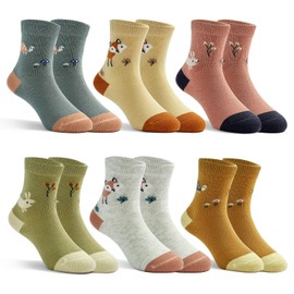 Big Girls Cotton Socks Kids Seamless Toe Socks Cartoon Crew Socks for Girls 6 Pairs 10-12 Years