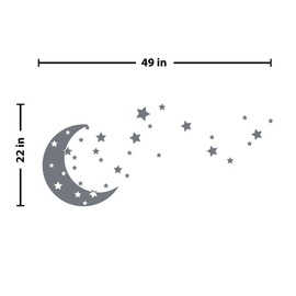Moon and Stars Night Sky Vinyl Wall Art Decal Sticker Design for Nursery Room DIY Mural Decoration (Storm Grey, 22x49 inches)