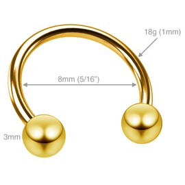 2pc 18g Circular Barbell Horseshoe Earrings Tragus Cartilage Helix Daith Septum Nose Rings Gold 8mm