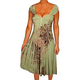 Funfash Women's Plus Size Empire Waist Dress A Line Pleated Floral Flowy Dresses for Women Wedding Guest Dress, for Casual Semi or Formal Occasions