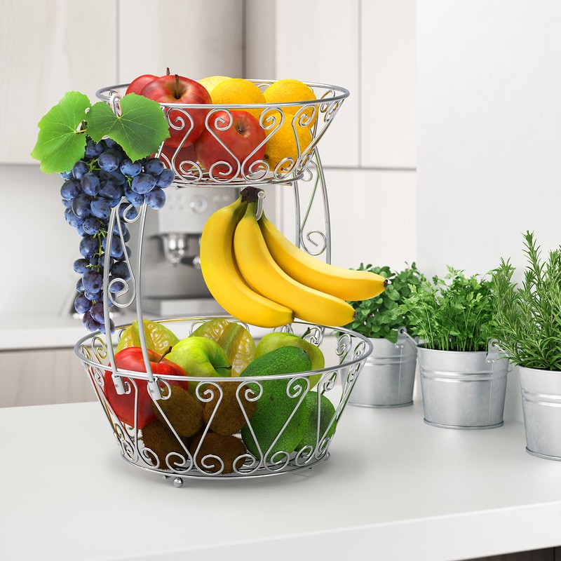 Simple Houseware 2-Tier Countertop Fruit Basket Bowl Storage, Chrome