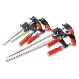 BESSEY GSCC4PK-C Clamp Set for Woodworking, F-style with Wood Handle, Replaceable Pads, 2 x 6 In and 2 x 12 In, 600 lb, Red/Black/Silver