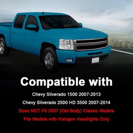 GRAND ORANGE Headlight Assembly Compatible with Chevy Silverado 1500 2007-2013 /Fit for 07-14 Silverado 2500HD 3500HD Chrome Housing Clear Reflector Replacement Lamp