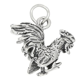 LGU Sterling Silver Oxidized 3D Gamecock Rooster Charm