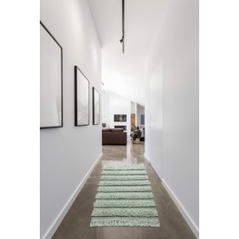 VCNY Home Savannah Collection Bath Rug Runner-Boho Fringe Striped Design-for Bathroom, Hallway, or Kitchen Use, 24" x 60", Sage