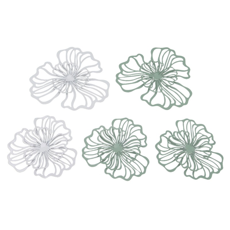 5PCS Metal Flower Wall Decor Iron Wall Art White Green