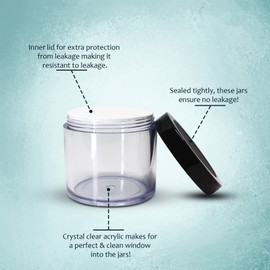 nsb herbals Acrylic Container San Jars with Black Outer Lid and Inner White Lid Set for Lip Balms, DIY Skin Care, Body Butters and Creams (Clear, 100 g) (3)