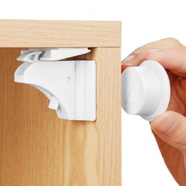 HOTUT Magnetic Cupboard Locks,Child Safety Magnetic Cupboard Locks (4 Locks + 1 Key),Invisible Baby Proofing No Screws or Drilling for Cabinets,Drawers,Kitchen