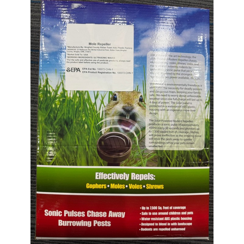 Solar Powered Mole Repellent 10 Pack - Waterproof Pest Control