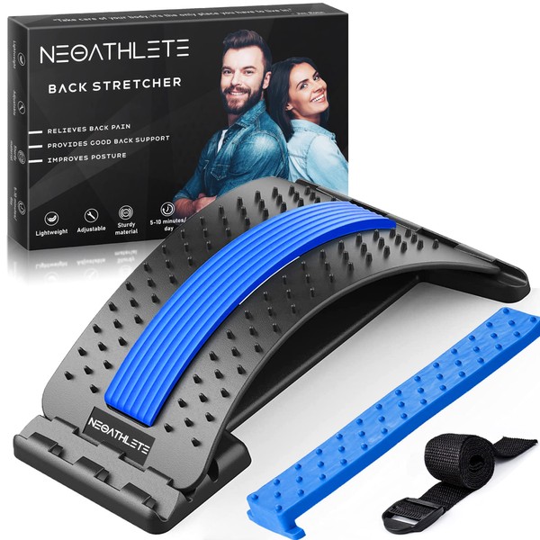 NEOATHLETE Back Cracker - Extra Silicone Pad and Chair Strap for Office Chair - Helps with Sciatica Pain Relief, Lower Back Pain Relief - Lumbar Back Stretcher - Spine Deck Board - Spine Corrector