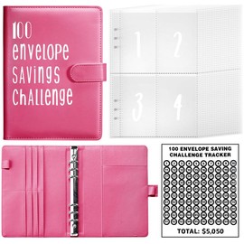 100 Envelopes Money Saving Challenge, Money Saving Planner Cash Envelope Budget Binder to Save $5,050, Easy and Fun Way for Budgeting Planner:_Rose red 