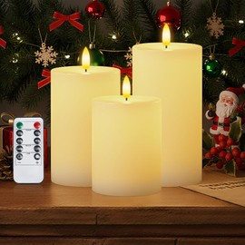 Homemory White Flameless Candles Φ 3" H456 Battery Operated with Remote Timer, Real Wax LED Pillar Candle for Home Fireplace Bedroom Living Room, Set of 3