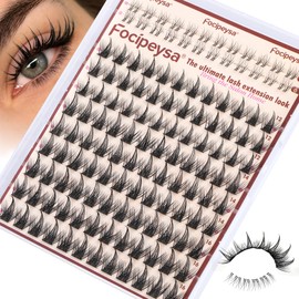 Focipeysa Wispy Lash Clusters Spike Eyelashes Extensions 12-16mm Natural Cluster Lashes C-Curl Lashes Extensions with Bottom Lashes Salon Effect Wispy Eyelashes DIY Individual Eyelashes Clusters