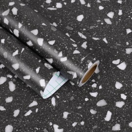 EaseStick 15.7"x160" Black and White Granite Contact Paper Peel and Stick Countertops for Kitchen Self Adhesive Matte Black Marble Wallpaper Dark Waterproof Countertop Contact Paper for Desk Bathroom