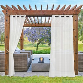 NICETOWN 2 Panels Outdoor Curtains for Patio Waterproof Extra Long, Rustproof Grommet Voile Sheer Lightweight Indoor Outdoor Quick & Easy to Dry for Pool/Yard, Ivory, 54" W by 120" L