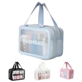 LHLZNB Clear Toiletry Bag, Wet Dry Separation PVC Clear Travel toiletries Bag,Makeup Cosmetic Bag,Travel Makeup Bag,Makeup Bag,Large Capacity PVC Wash Bags with Handles for Women Girls (Blue)