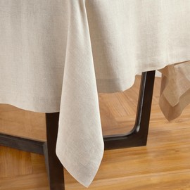 Solino Home Linen Flax Tablecloth 70 x 70 Inch - 100% Pure Linen Square Tablecloth - Machine Washable Table Cloth for Christmas, New Year - Sonoma