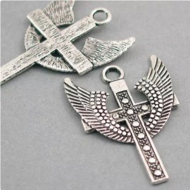 Fashion Jewelry Large ANGEL WINGS on CROSS  Pendant 925 Silver 22" Necklace Women Men Gift