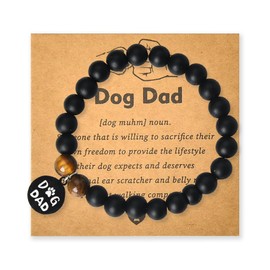 Dog Dad Bracelets for Men Boy Dog Pet Lover Gifts for Best Friend Bff Daddy Birthday Gift for Dog Pet Owners Loss of Dog Sympathy Gifts for Dog Dad Father's Day Gift Ideas Black Tiger Eye Bracelet