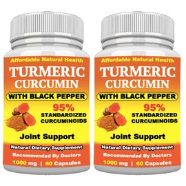 Turmeric Curcumin with Black Pepper, 95% Curcuminoids, High Strength, 1000 mg Per Capsule, Enhanced Absorption, Joint Support Supplement, 120 Count, 4 Month Supply