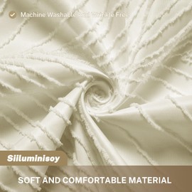 Siiluminisoy Extra Long Beige Boho Shower Curtain - Woven Fabric, 72 x 84 Inch Tufted Leaves Textured Striped Modern Farmhouse Minimalist Cloth for Bathroom