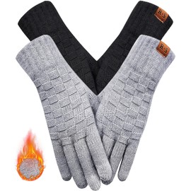 REACH STAR Winter Gloves for Women, 3-Finger Touch Screen Elastic Thermal Knit Lining, Warm Gloves for Cold Weather,Running,Driving(Black+Light Gray, One Size)