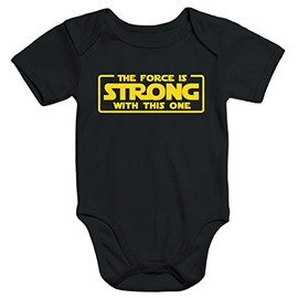 MoonWorks The Force is Strong with This One Print Organic Cotton Short Sleeve Baby Bodysuit, black / yellow
