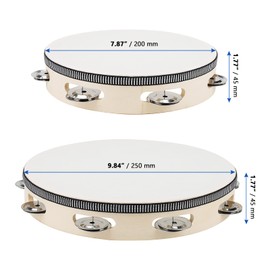 MANCHAP 2 Pack 2 Sizes Wooden Tambourine, 8 Inch & 10 Inch Handheld Tambourine, Wooden Hand Drum with Jingle Bells, Percussion Musical Instrument for Rhythm Learning, Performance