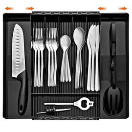 Sorbus Silverware Organizer – Expandable Kitchen Drawer Organizer, Non Slip Adjustable Utensil Organizer, Cutlery Tray for Forks, Knives, Spoons – Multipurpose Flatware and Kitchen Storage Solution