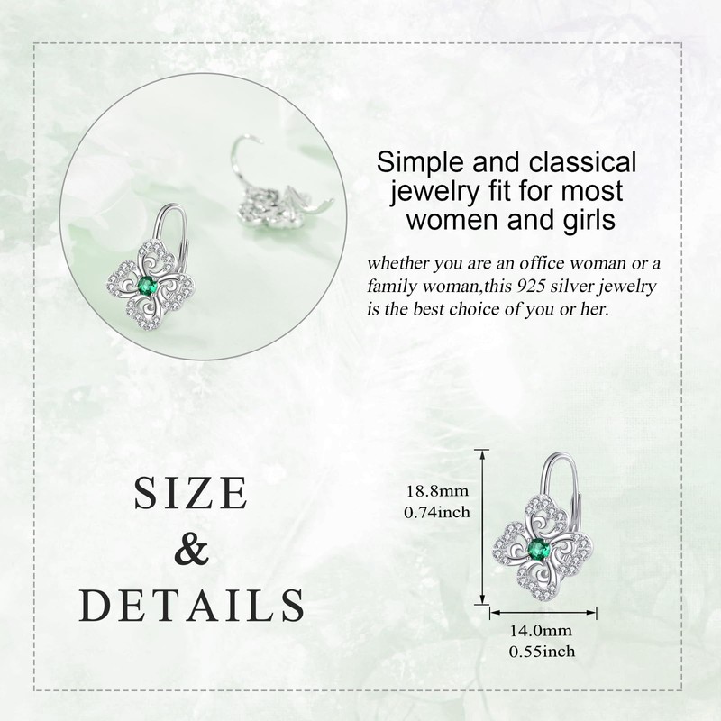 Clover Earrings 925 Sterling Silver Four Leaf Clover Earrings Emerald