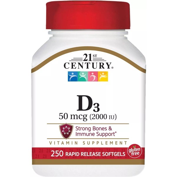 21st Century Vitamina D3 Premium 50 Mcg 2,000iu 250 Capsulas Eg D27