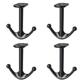 BAMI-LEE House Zinc Alloy Double Prong Ceiling Hooks, 4-Pack Under Shelf Coat Hooks Hanging Towel Robe Clothes Cap Bathroom Kitchen Cabinet Garage Use (Black)