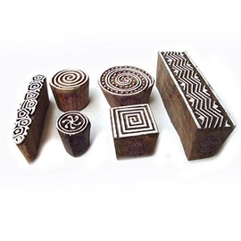Exclusive Spiral and Geometric Designs Wooden Printing Stamps (Set of 6)