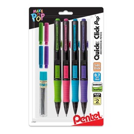 Pentel Quick Click Pop - Portaminas, Surtido con gomas de borrar., Paquete de 4