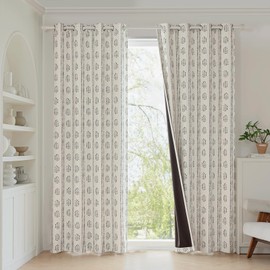 ugoutry 100% Boho Blackout Curtains 84 Inches Long for Bedroom, Black on Beige Patterned Bohemian Curtains for Living Room, Geometric Striped Thermal Insulated Window Drapes Gromment Top 2 Panels