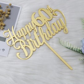 Sodasos - Decoración acrílica para tartas de cumpleaños 60 de feliz cumpleaños de doble cara dorada para fiesta de cumpleaños de 15 años de edad, decoraciones para tartas de 60 años (60)