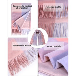 EOAMGO Women's Winter Scarf, Cuddly Cotton Checked Oversized Square Blanket Scarf (65 x 180 cm), gray