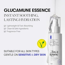 VT COSMETICS Glucamune Essence, Hydrating Vegan Serum for Face, For Dry & Sensitive Skin, Hypoallergenic, Fragrance-Free, Beta-Glucan, Glucosamine,Kor