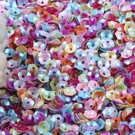 4000pcs 6mm Glitter Flower Bulk Loose Sequins Iridescent Round Embroidery Paillettes Crafts Sequins Cup Spangles for Sewing Christmas Wedding Confetti Decoration Accessories(Mixed Color)