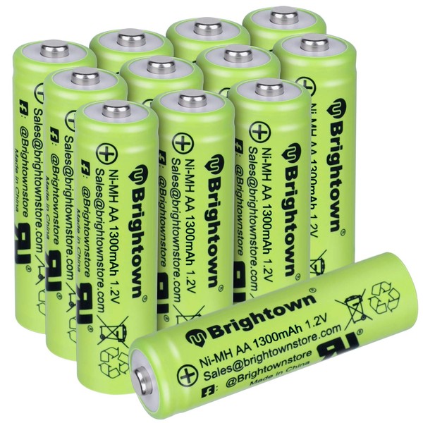 NiMH Rechargeable AA Battery Pack of 12, High Capacity 1300mAh 1.2v Pre Charged Double A Battery for Solar Lights, Battery String Lights, TV Remotes, Wireless Mouses, Radio, Flashlight