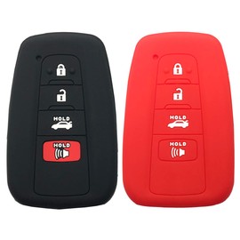 Keyless Entry Protector Remote Silicone Skin Key Fob Cover Case for 2018 Toyota Camry C-HR Prius Highlander Key Fob Shell (Black Red)