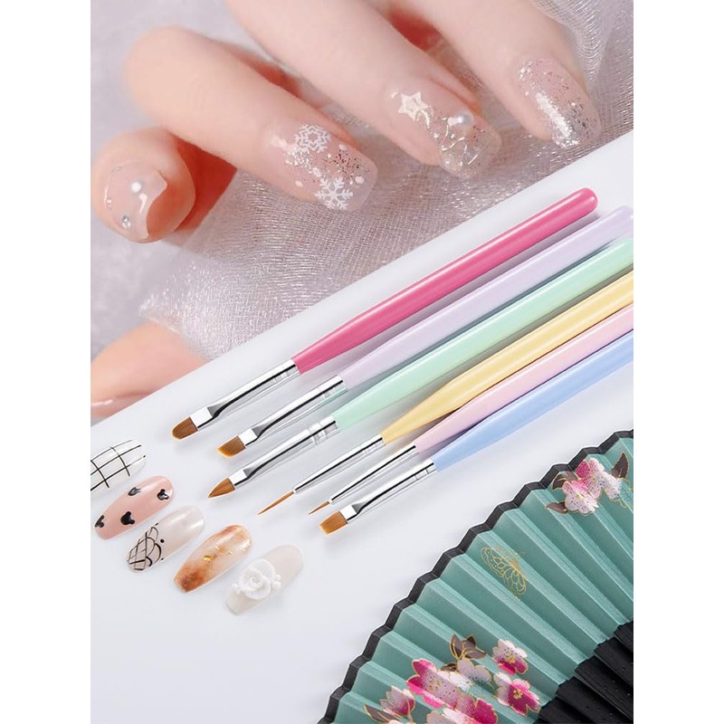 GEMBITYFUL Nail Art Brushes 6Pcs - Painting, Liner, Dotting Pens