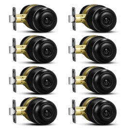 Plustool 8 Pack Matte Black Door Knobs, Privacy Door Knob with Lock, Interior Doorknobs with Round Ball, Keyless Door Lockset for Bedrooms Bathrooms